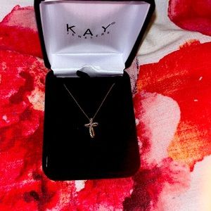 Diamond Cross Necklace 1/15 ct tw Round-cut 10K Yellow Gold